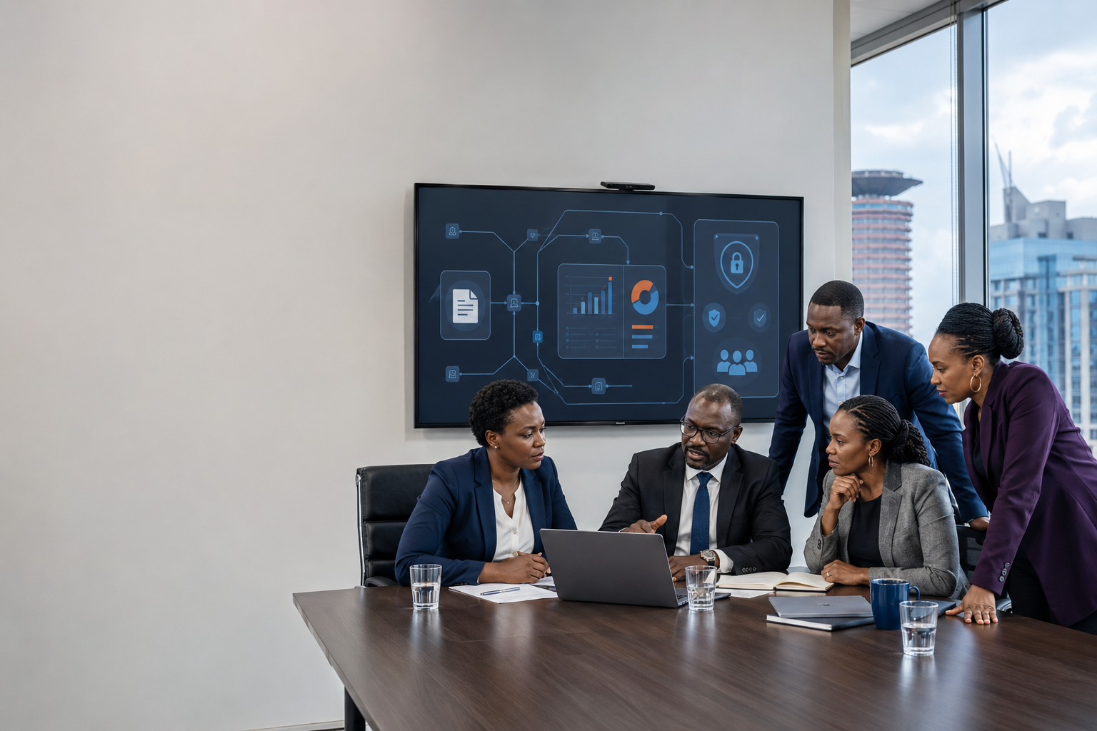 African business team reviewing an AI readiness plan for AI adoption in Africa