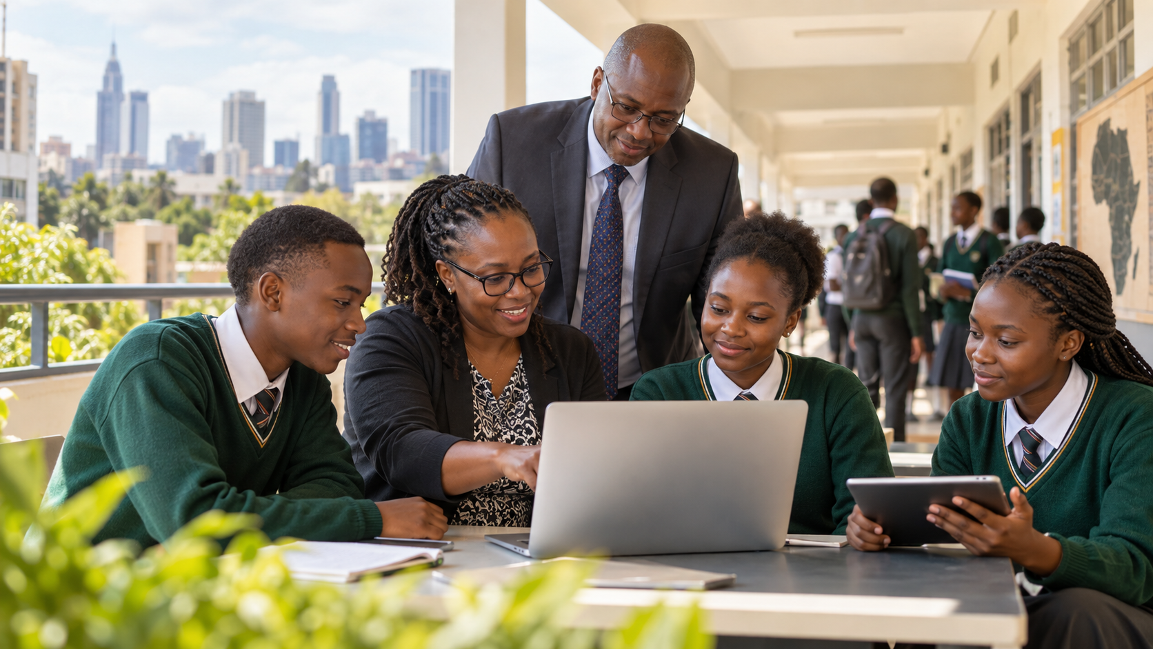 Future of education in Kenya with students and school administrators using digital technology